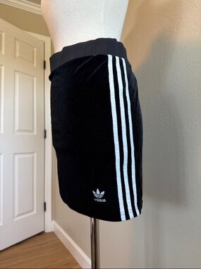 adidas Black Velvet Mini Skirt with White Stripes